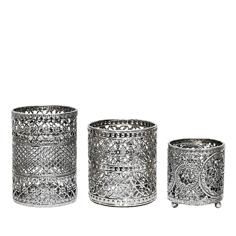 Vase "Doha" Ornamente Metall silber Orient mieten Hochzeit Motto Deko