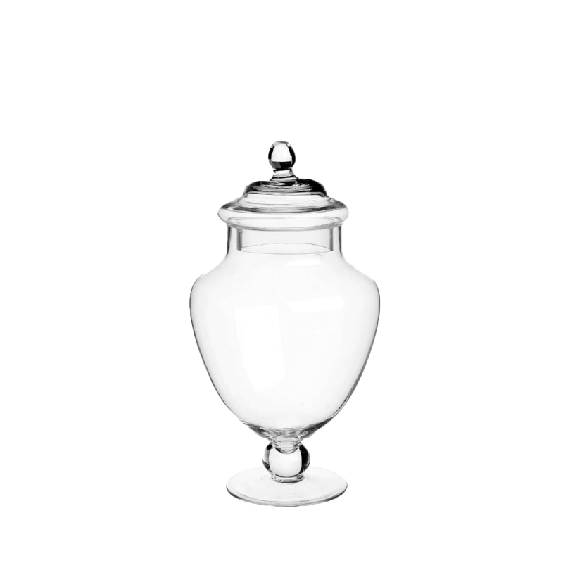 Bonboniere gross bauchig mit Deckel Glas klar Candybar Saltybar mieten Hochzeit, Feier