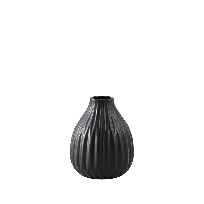 Vase Rille Keramik schwarz - Style 1 mieten für Hochzeit, Feier, Event