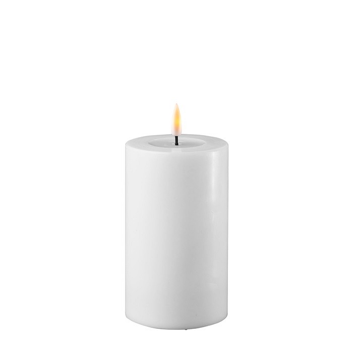 LED Stumpenkerze Echtwachs Real Flame weiss 12,5x7,5cm Batterie mieten Hochzeit, Feier