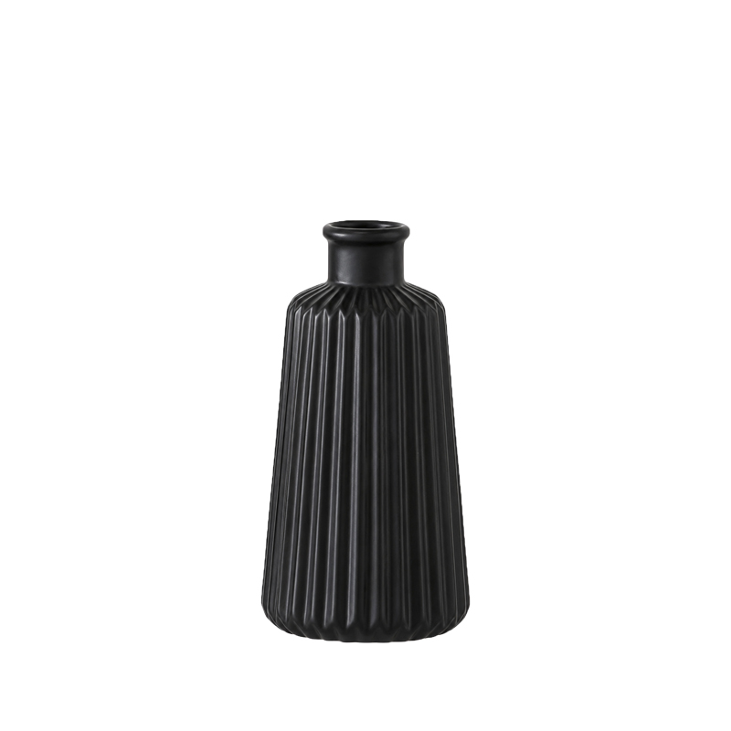 Vase Rille Keramik schwarz - Style 5 [mieten]