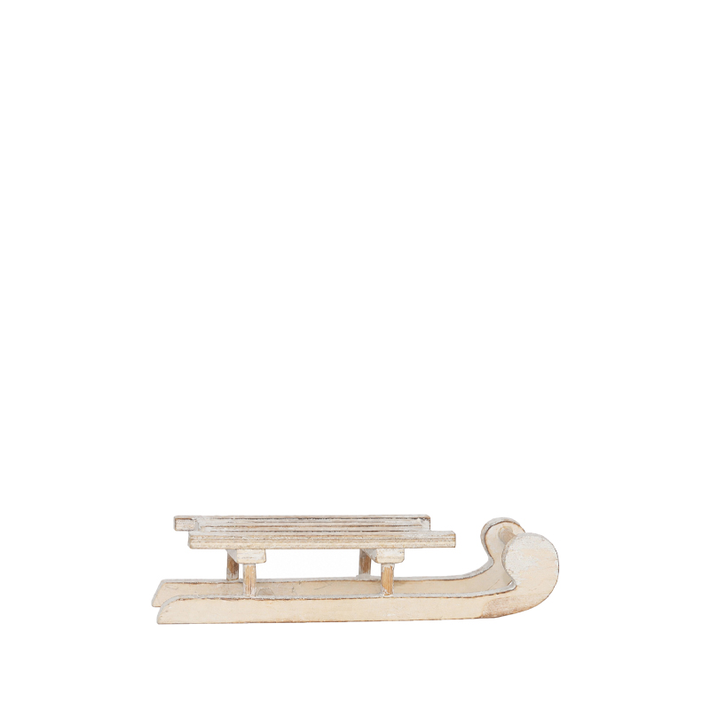Schlitten | Holz natur geweißt | 18cm | zum Stellen | Verleih Tischdeko Winter, Weihnachten [mieten]