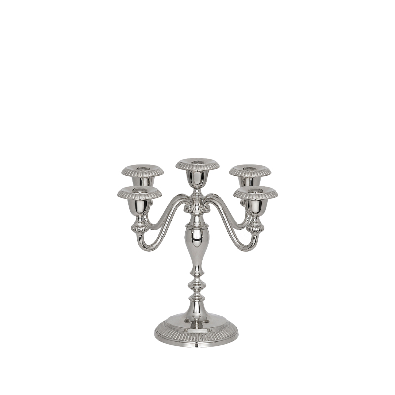 Kerzenständer | Kerzenleuchter 5-arm 25cm silber mieten Hochzeit, Feier, Event