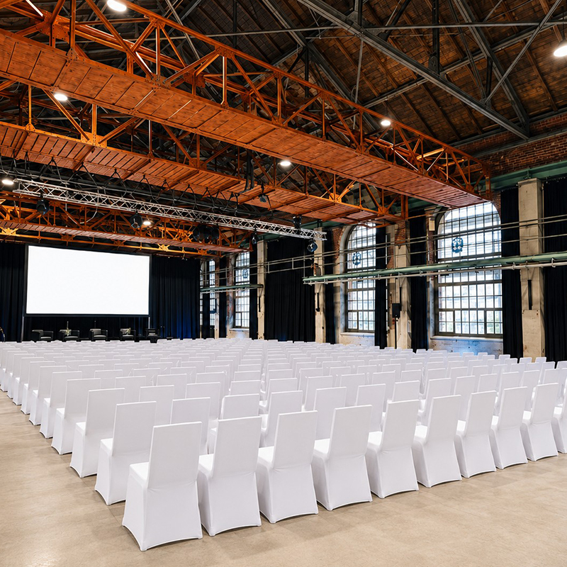 Stuhlhusse weiss universell stretch für Stühle mieten | Verleih B2B Business Event Messe Tagung Catering Jubiläum