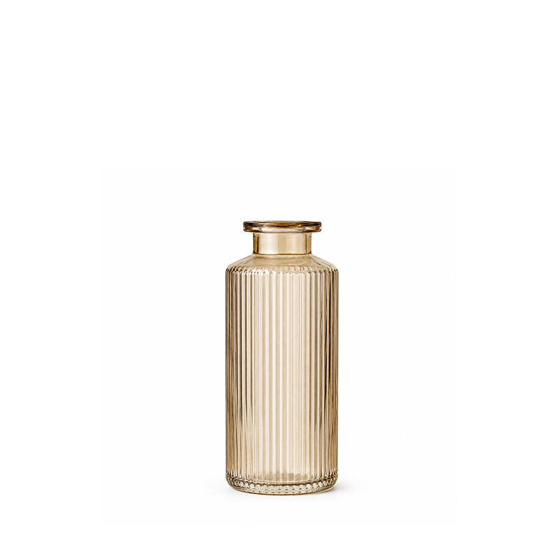 Flaschenvase Rille beige braun, Glas mieten für Dekoration Hochzeit