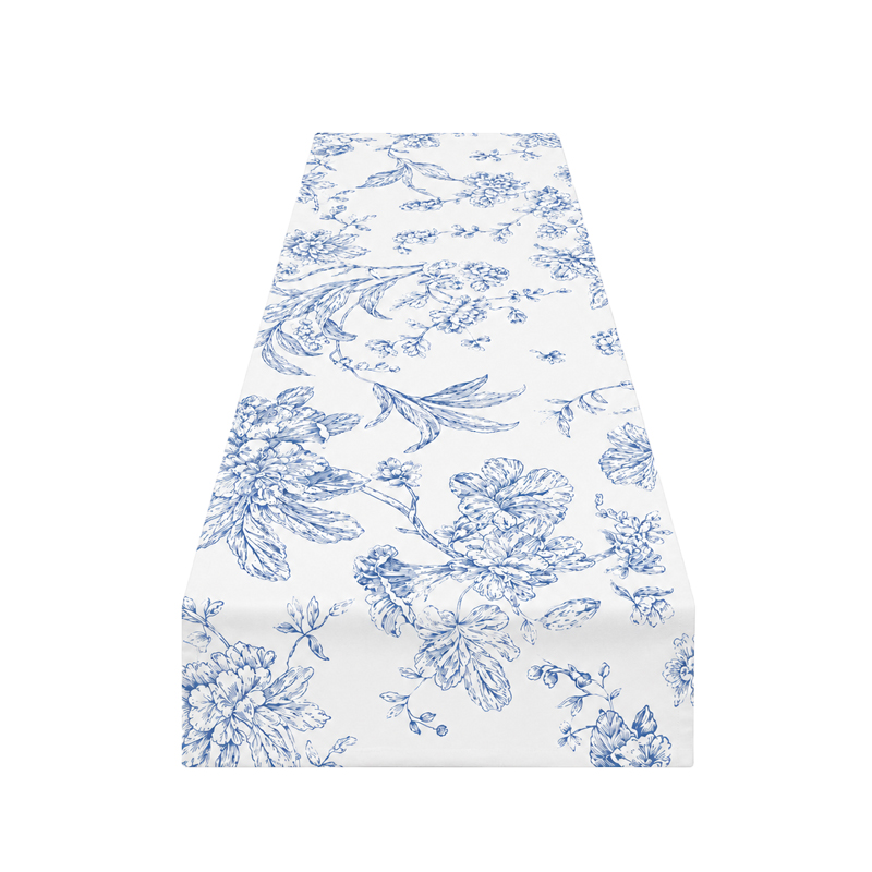 Tischläufer polyester 275 x 30 cm in floral blumig blau | mieten Hochzeit Party Geburtstag
