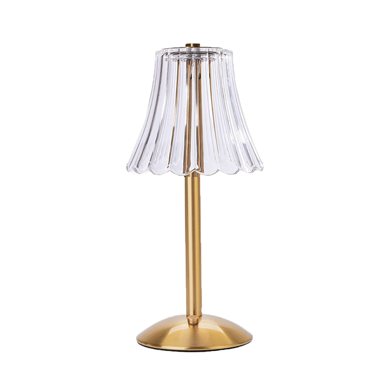 LED Tischlampe | Tischleuchte gold | Lampenschirm Rillenoptik | warm weiss [mieten]