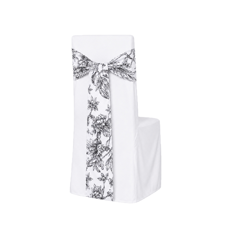 Schleifenband für Stuhlhusse | poylester 275x15cm |  floral weiss schwarz | Verleih Hochzeit Veranstaltung Geburtstag