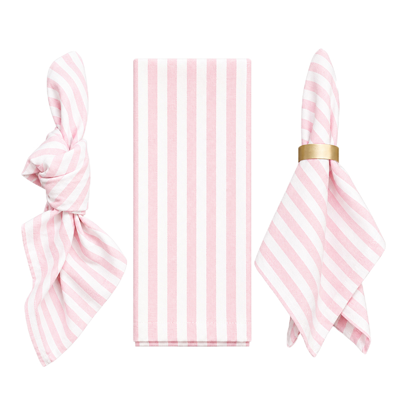 Stoffserviette aus Leinen 45x45cm in weiss rosa gestreift zur Miete für Hochzeit Event geburtstag party