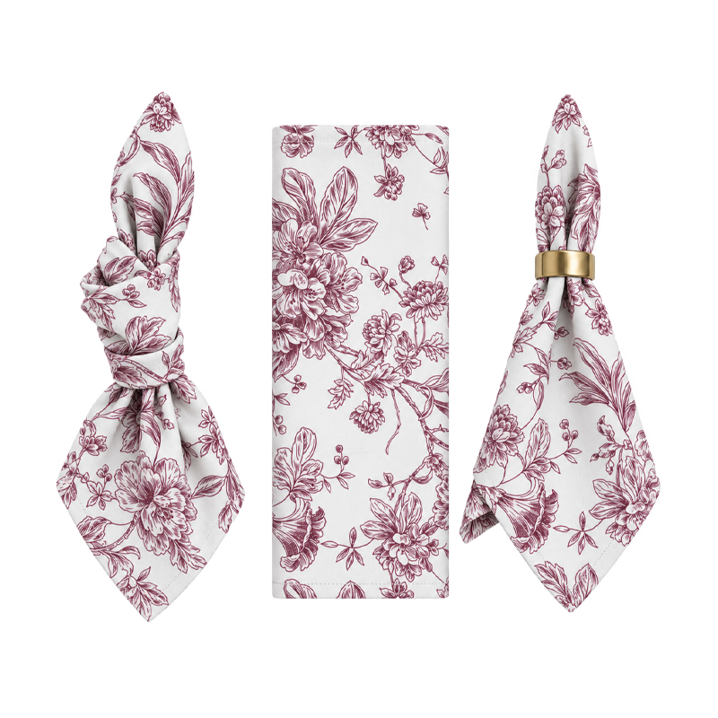 Serviette_Polyester_50x50cm_floral_burgundy_Verleih_Hochzeit_Party_Event