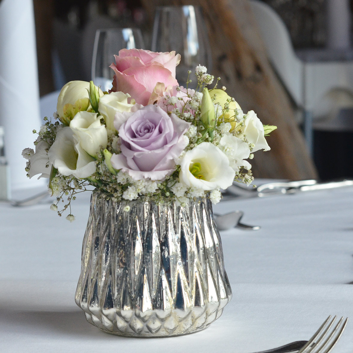 Vase/ Teelichthalter Cono marmoriert silber antik mieten Hochzeit Tischdeko Feier Event_2