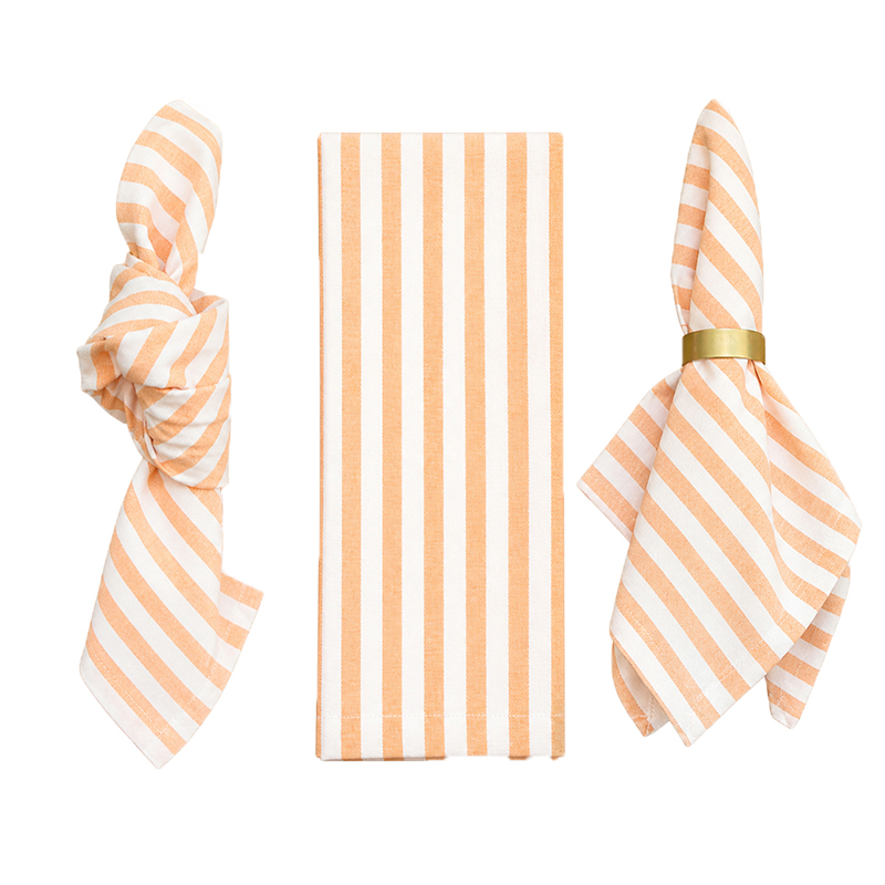 Stoffserviette aus Leinen 45x45cm in weiss orange gestreift zur Miete für Hochzeit Event geburtstag party