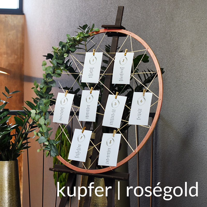 Sitzplan Tischplan Willkommensschild Hoop Ring Reif für Staffelei Holz kupfer roségold ür Hochzeit und Veranstaltung [mieten]