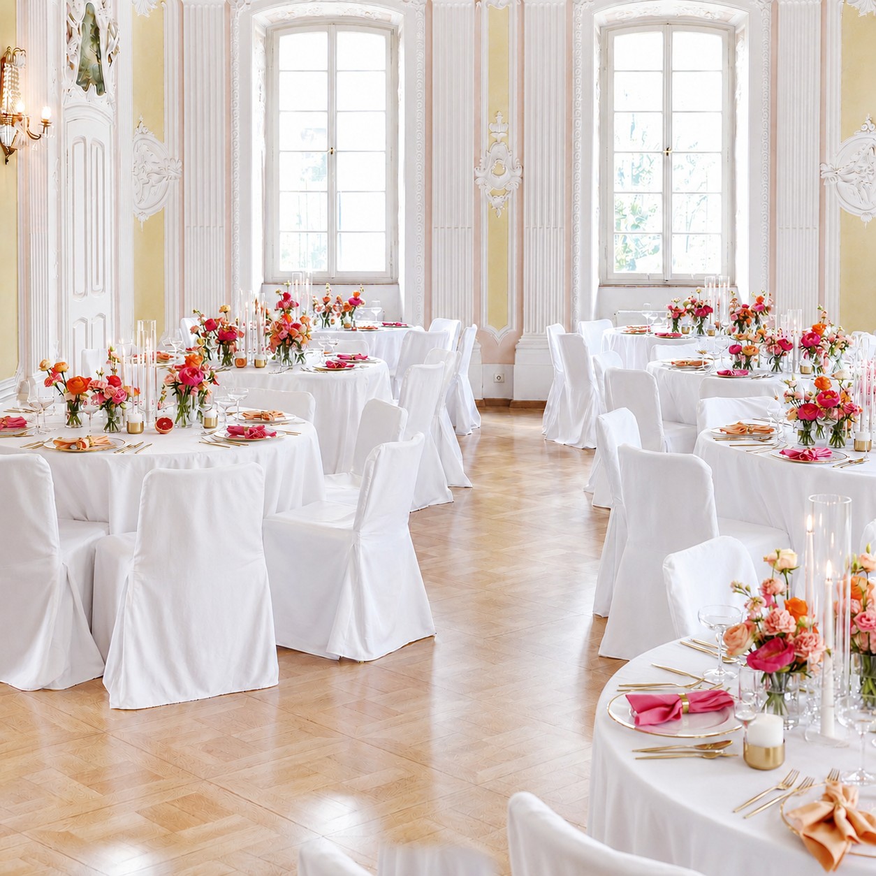 Exklusive_Stuhlhussen_Stapelstuhl_Hallenstuhl_Polsterstuhl_weiss_Hochzeit_Firmenevent_Gala_Messe_Catering_B2B_mieten