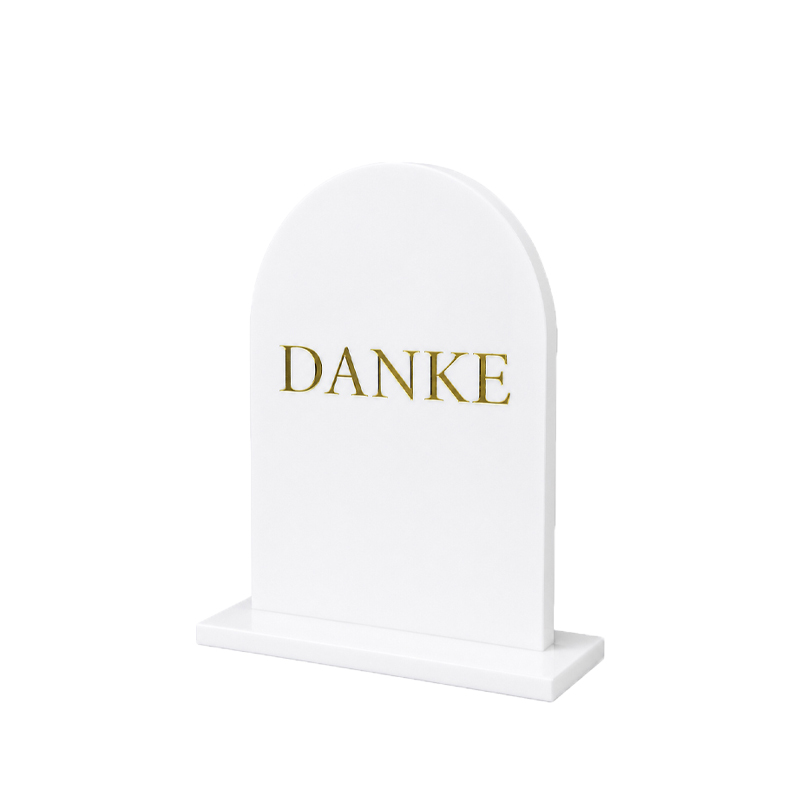 Schild Danke Acryl weiss round bow weiss mieten für Hochzeit