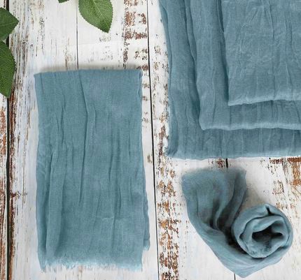 Serviette Musselin dusty blue blau | mieten | Verleih für Hochzeit und Event
