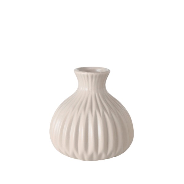 Vase Flaschenvase Rille Keramik Porzellan beige braun mieten Tischdekoration Hochzeit und Feier