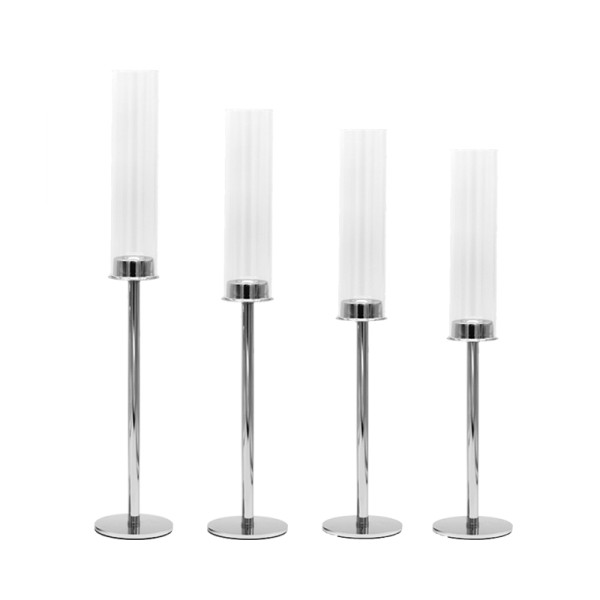 Kerzenständer Line 1-arm silber mit Glaszylinder chrom, Glasaufsatz | Kerzenhalter | Kerzenleuchter [mieten]