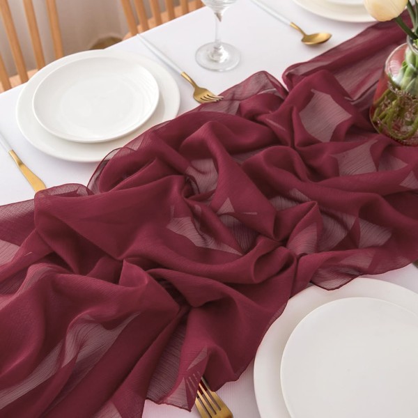 Tischläufer Chiffon burgundy bordeaux mieten | Verleih Hochzeit, Feier, Geburtstag, Event