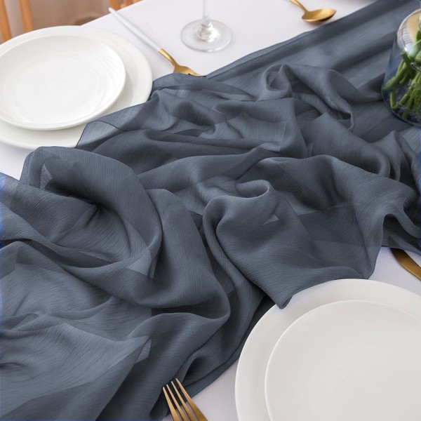 Tischläufer Chiffon dark blue dunkelblau mieten | Verleih Hochzeit, Feier, Geburtstag, Event