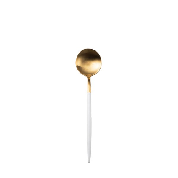 Dessertloeffel gold mit weißem Griff Besteck ausleihen