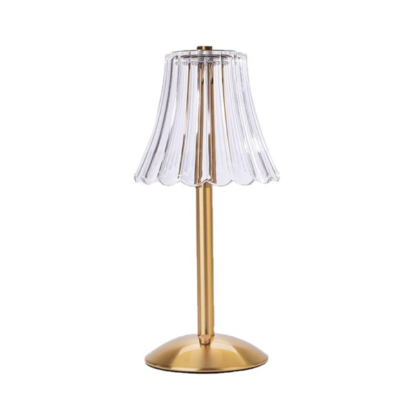 LED Tischlampe | Tischleuchte gold | Lampenschirm Rillenoptik | warm weiss [mieten]