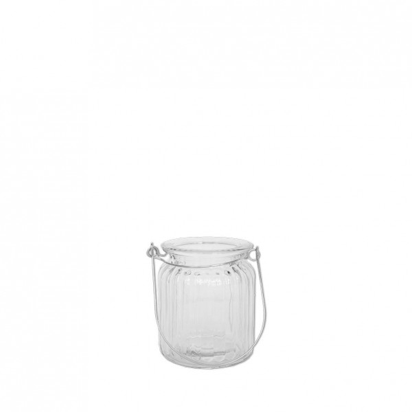 Vase/ Teelichthalter Vintage Rille Glas mit Henkel silber mieten Hochzeit Dekoration