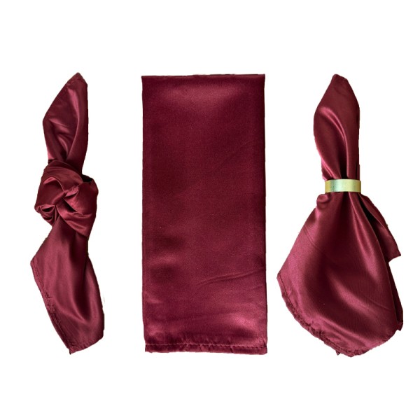 Serviette Lamour Satin edel elegant dunkelrot, bordeaux, burgund | mieten für Hochzeit, Geburtstag, Event