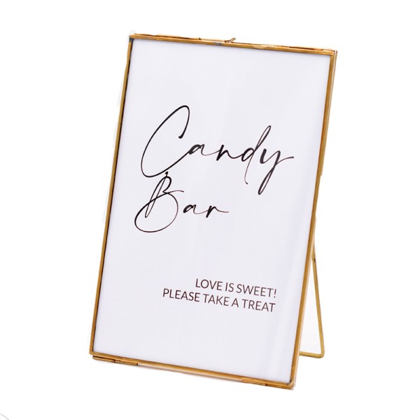 Bilderrahmen gold | Schild "Candy Bar - Love is sweet! please take a treat" [mieten] für Hochzeit und Event 