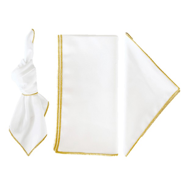 Serviette Leinen weiss | gold | mieten für Hochzeit und Event