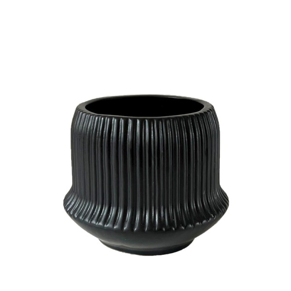 Vase Rille Keramik schwarz mieten Hochzeitsdeko, Feier, Event
