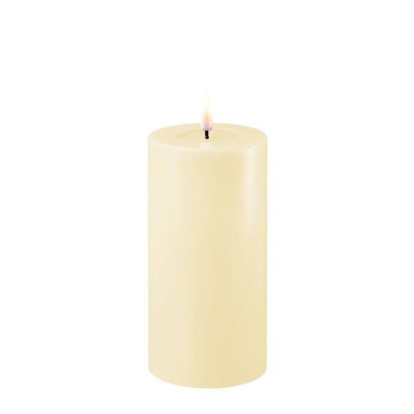 LED Stumpenkerze Echtwachs Real Flame creme 15x7,5cm Batterie mieten Hochzeit, Feier