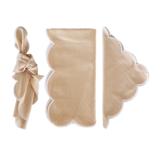 Serviette Leinen beige Wave Wellenförmig | mieten für Hochzeit und Event
