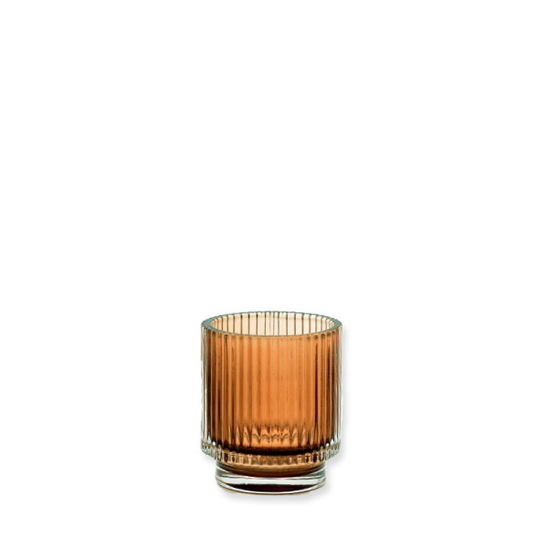 Teelichthalter Rille, Glas braun mieten für Hochzeit und Feier