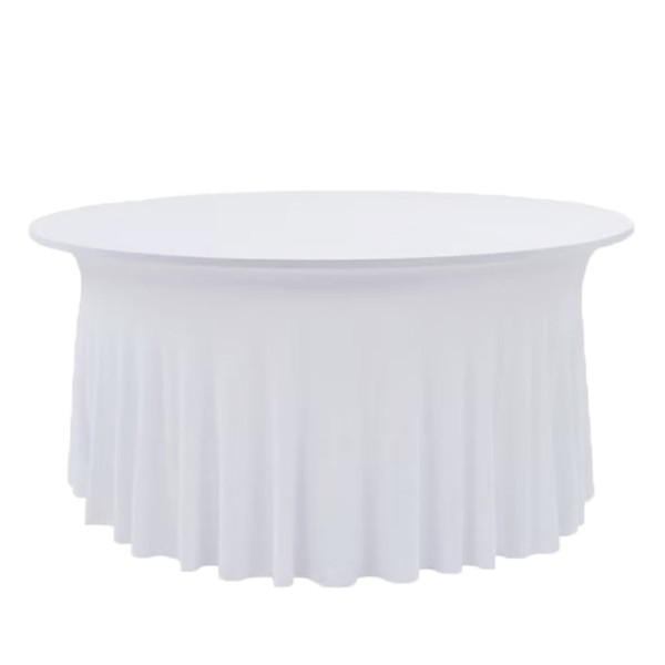 Tischdecke Stretch weiss mit fließendem, modernen Rock mieten Verleih Hochzeit Event Feier