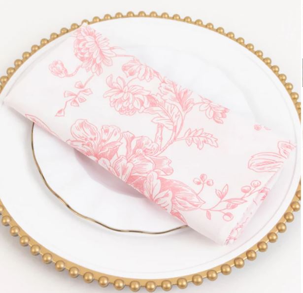 Serviette Polyester floral | blumig | mediterran | weiß | rosa | rose [mieten]