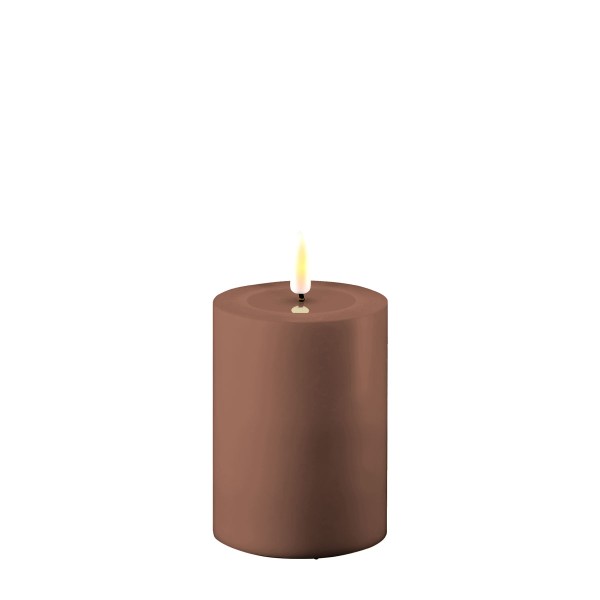 LED Stumpenkerze Kunststoff outdoor Real Flame mocca braun 10x7,5 cm Batterie mieten Hochzeit, Feier