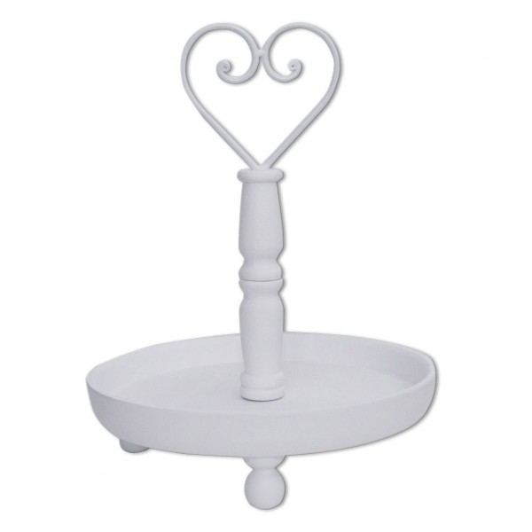 Etagere 1-stöckig Candybar Saltybar Ginbar Cigarbar Holz weiss Vintage Herz mieten Hochzeit, Geburtstag, Feier 
