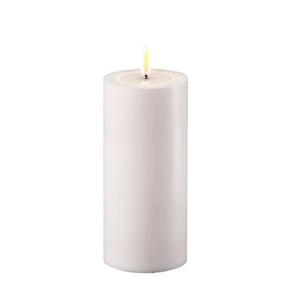LED Stumpenkerze Kunststoff outdoor Real Flame weiss 15x7,5cm Batterie mieten Hochzeit, Feier