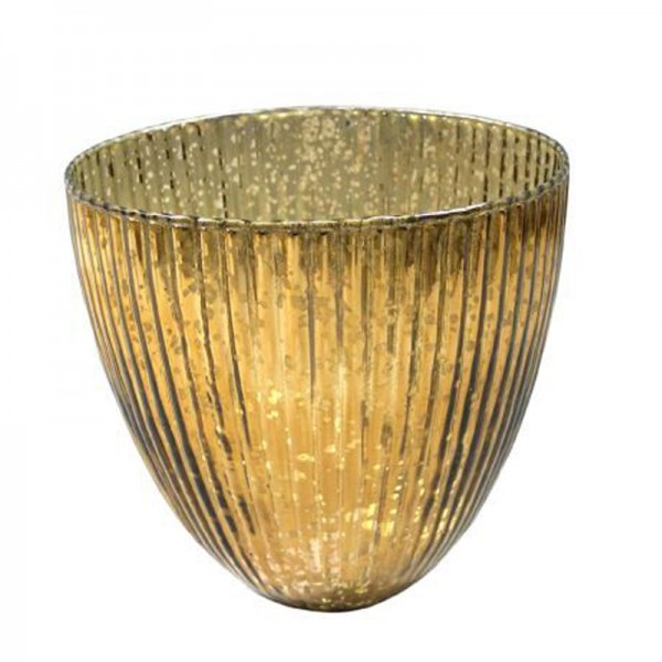 Vase konisch Rille, Glas gold mieten Hochzeit, Feier, Tischdekoration