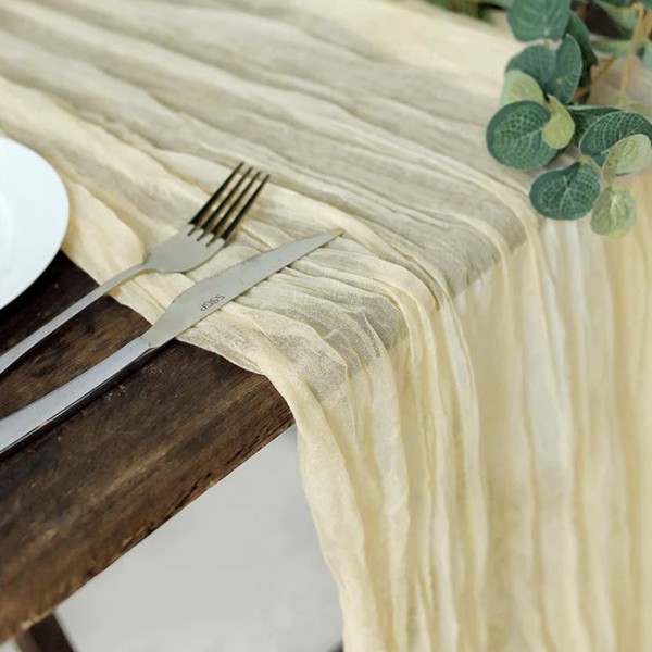 Tischläufer Musselin creme mieten | Verleih Hochzeit