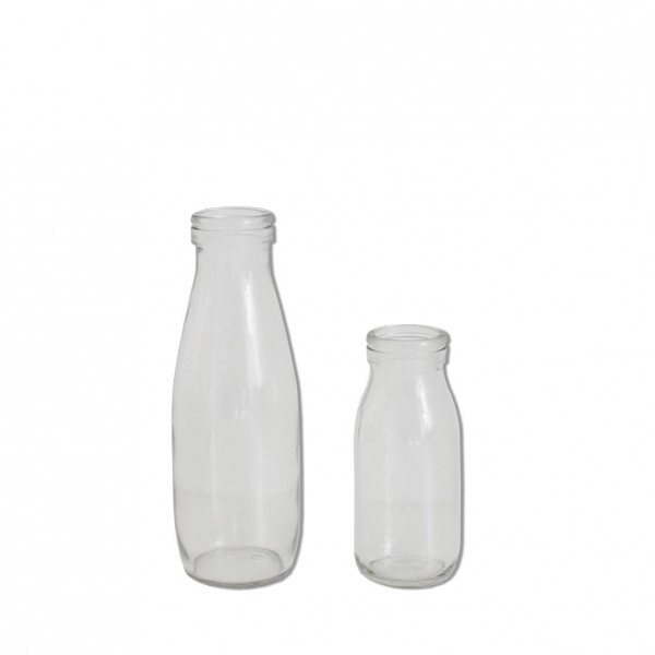 Flaschenvase "Milch" Glas klar mieten Tischdeko Vintage Hochzeit Feier