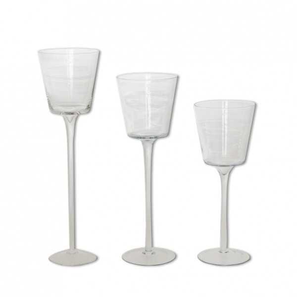 Pokalleuchter Kerzenständer Kerzenleuchter Glas klar mit Stiel mieten Hochzeit; Geburtstag, Feier, Veranstaltung
