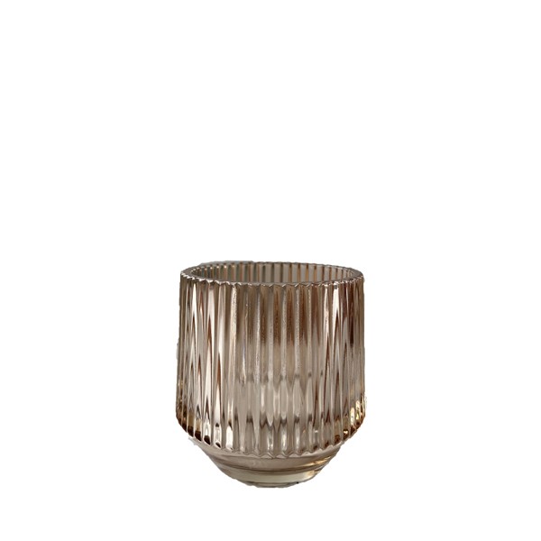 Teelichthalter Vase Rille, Glas beige braun mieten für Hochzeit Dekoration