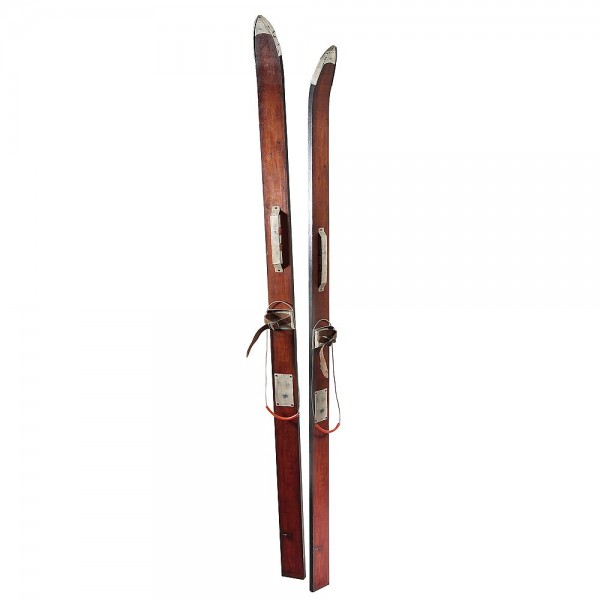 Ski Deko Retro antik | Holz braun | 200cm | Verleih Winterfeier, Apres Ski Party [mieten]