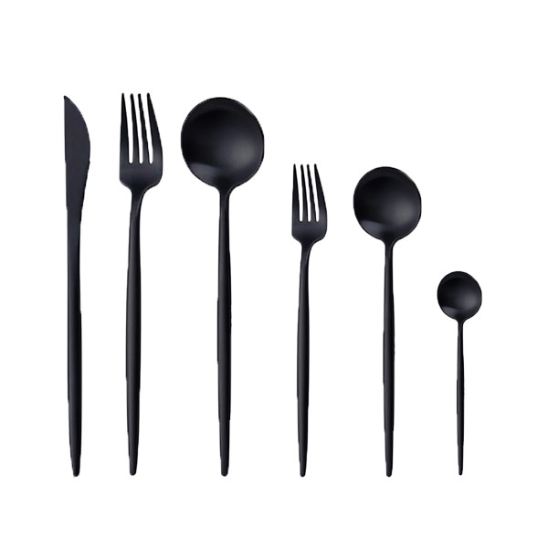 Besteck Stiletto schwarz Set 6-teilig mieten Verleih Hochzeit und Feier