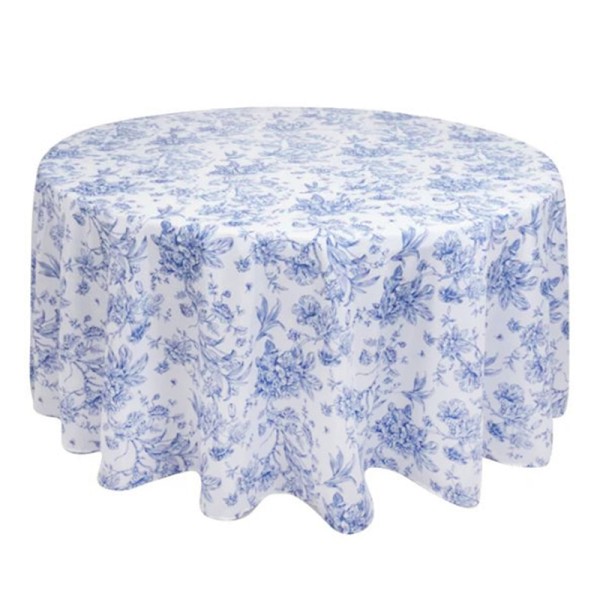 Tischdecke floral blumig blau rund 275 cm mieten | Verleih Hochzeit Feier Event mediteran französisch