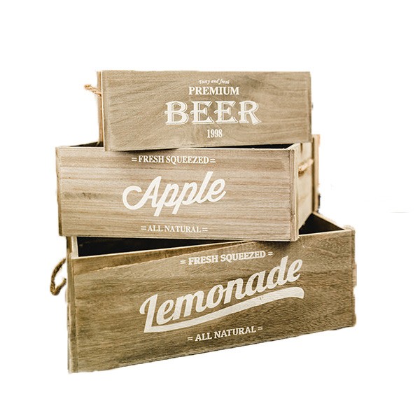 Kisten Trio Beer lemonade apple natur für Getränkebar und Candybar mieten