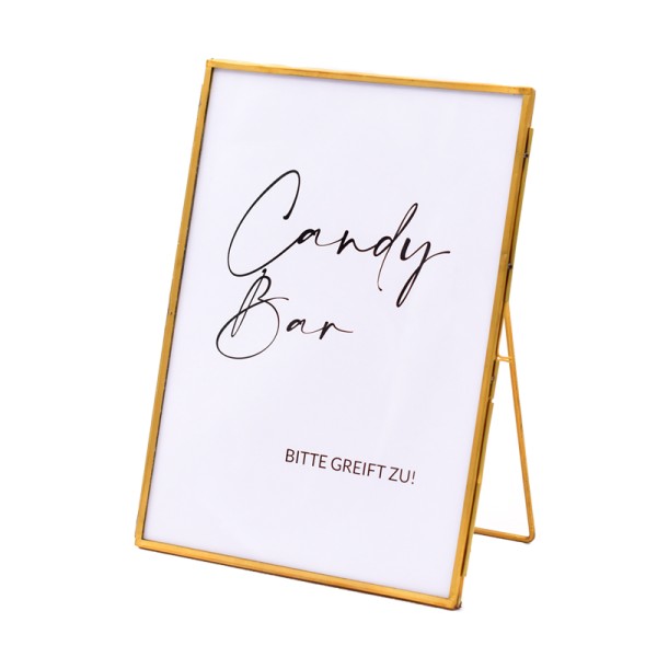 Bilderrahmen gold | Schild "Candy Bar - bitte greift zu" mieten Hochzeit 