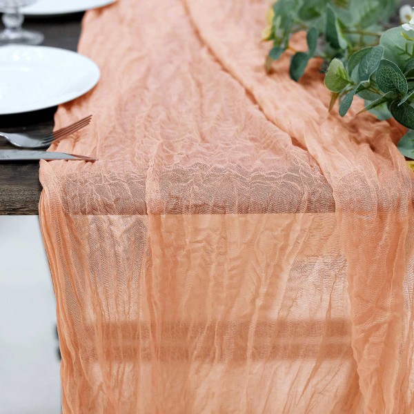 Tischläufer Musselin aprikot peach mieten | Verleih Hochzeit
